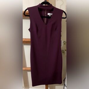 Calvin Klein purple Sleeveless V-Neck Choker Sheath Midi Dress